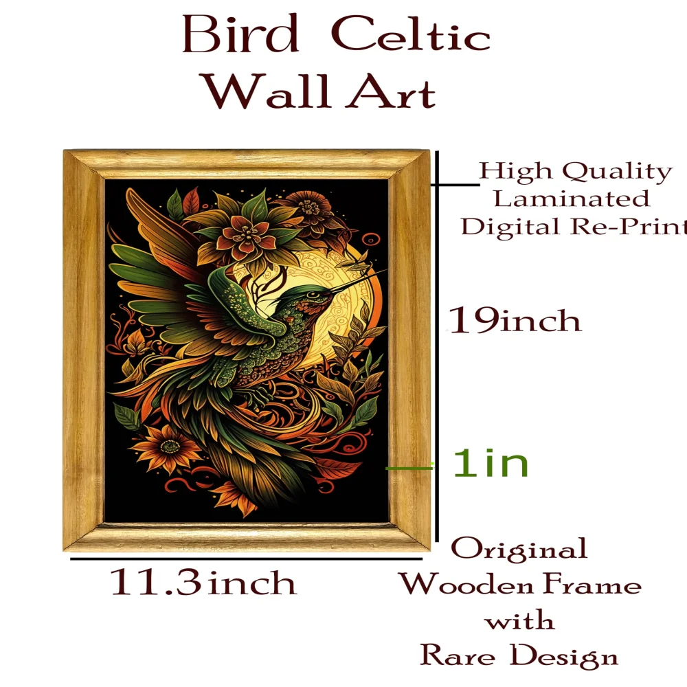 EMPEROR ART GALLERY, Celtic Bird Wall Art, 28.7 x 48.3 cm, Laminated Digital Print, Wooden Frame