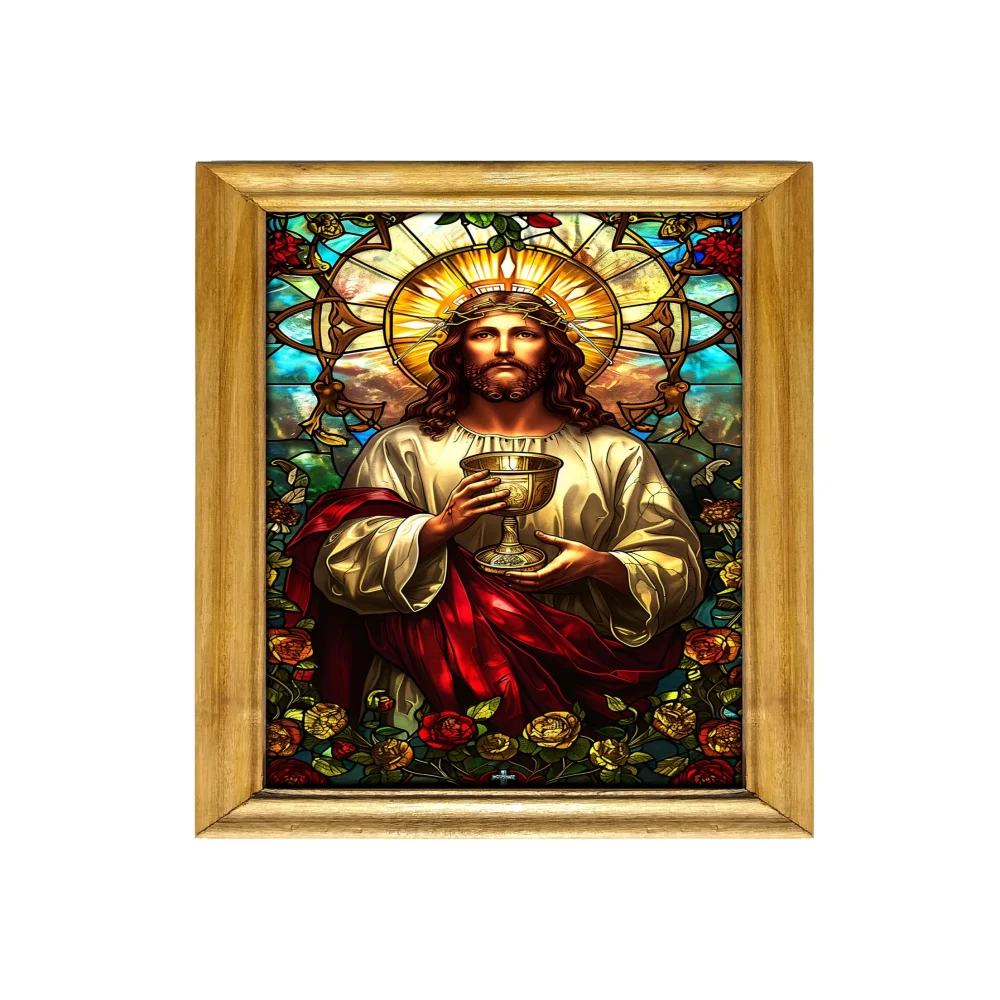 Jesus Christ Painting Wall Art, 48 x 30 cm, Natural Colour Wooden Frame, Film Laminated Digital Re-Print