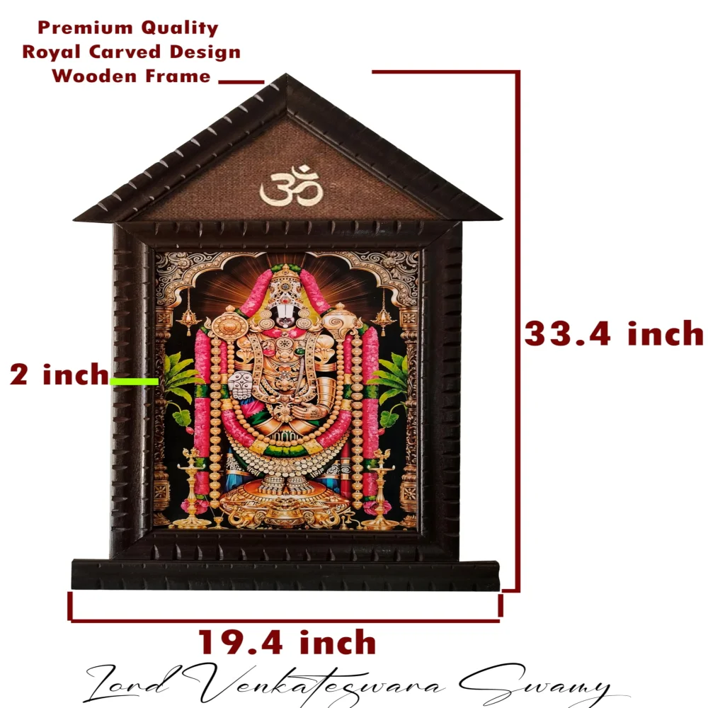 EMPEROR ART GALLERY®,Lord Venkateswara Swamy Religious Photo Frame with Premium Carved Wooden Design, Om Symbol, Temple Style, 33.4 x 19.4 Inch