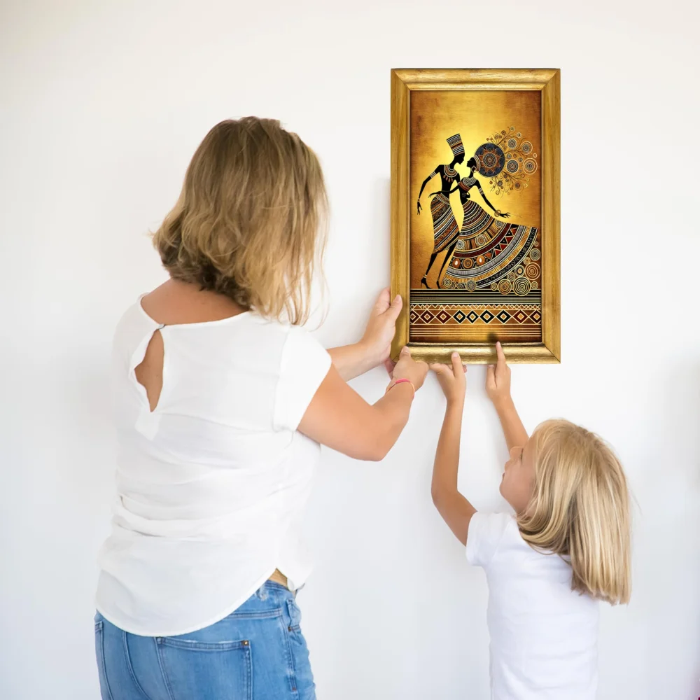 African Dance Wall Art, Laminated Digital Print, 28 x 48 cm, Wooden Frame, Natural Colour
