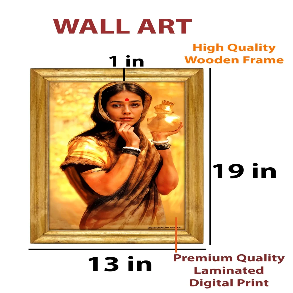 EMPEROR ART GALLERY, Traditional Indian Wall Art with Wooden Frame, 33 x 48 cm, Premium Laminated Digital Print, Golden Frame