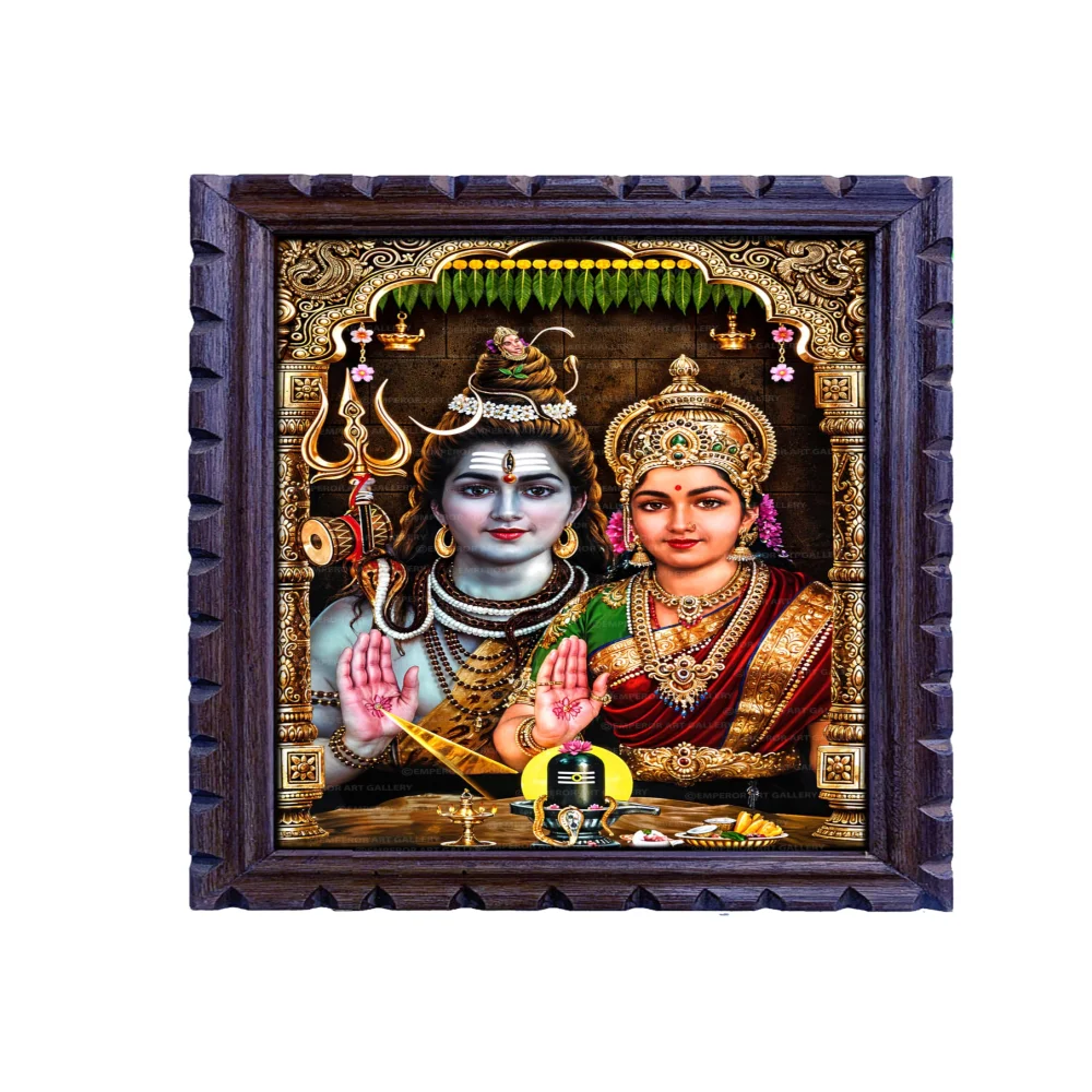 EMPEROR ART GALLERY®, Shiva Parvati Religious Wall Art, Premium Wooden Frame with Carved Design