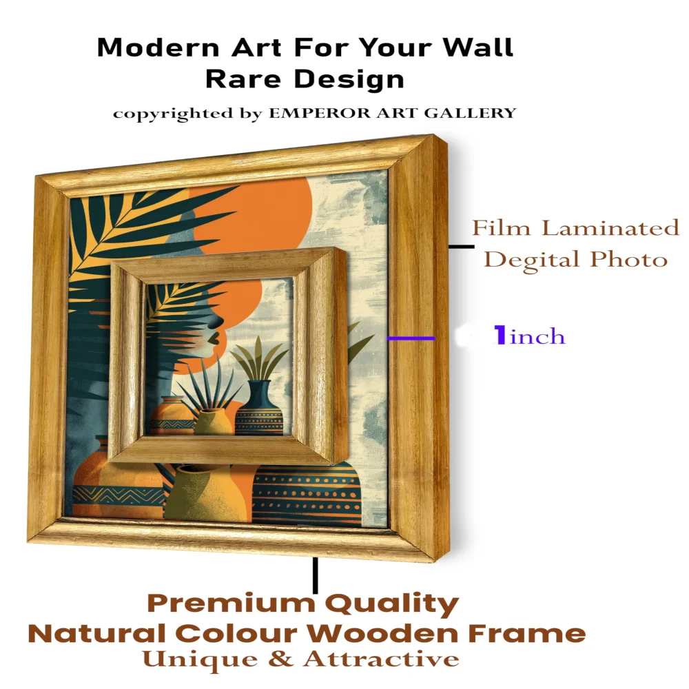 EMPEROR ART GALLERY® ,Modern Art Wall Frame with Natural Wooden Frame, 33 cm x 51 cm, Film Laminated Digital Print, Double Frame Design