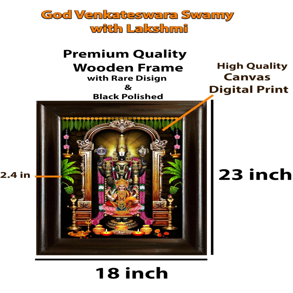 EMPEROR ART GALLERY®,Venkateswara Swamy with Lakshmi Religious Canvas Print, Black Polished Wooden Frame, 45.7 x 58.4 cm