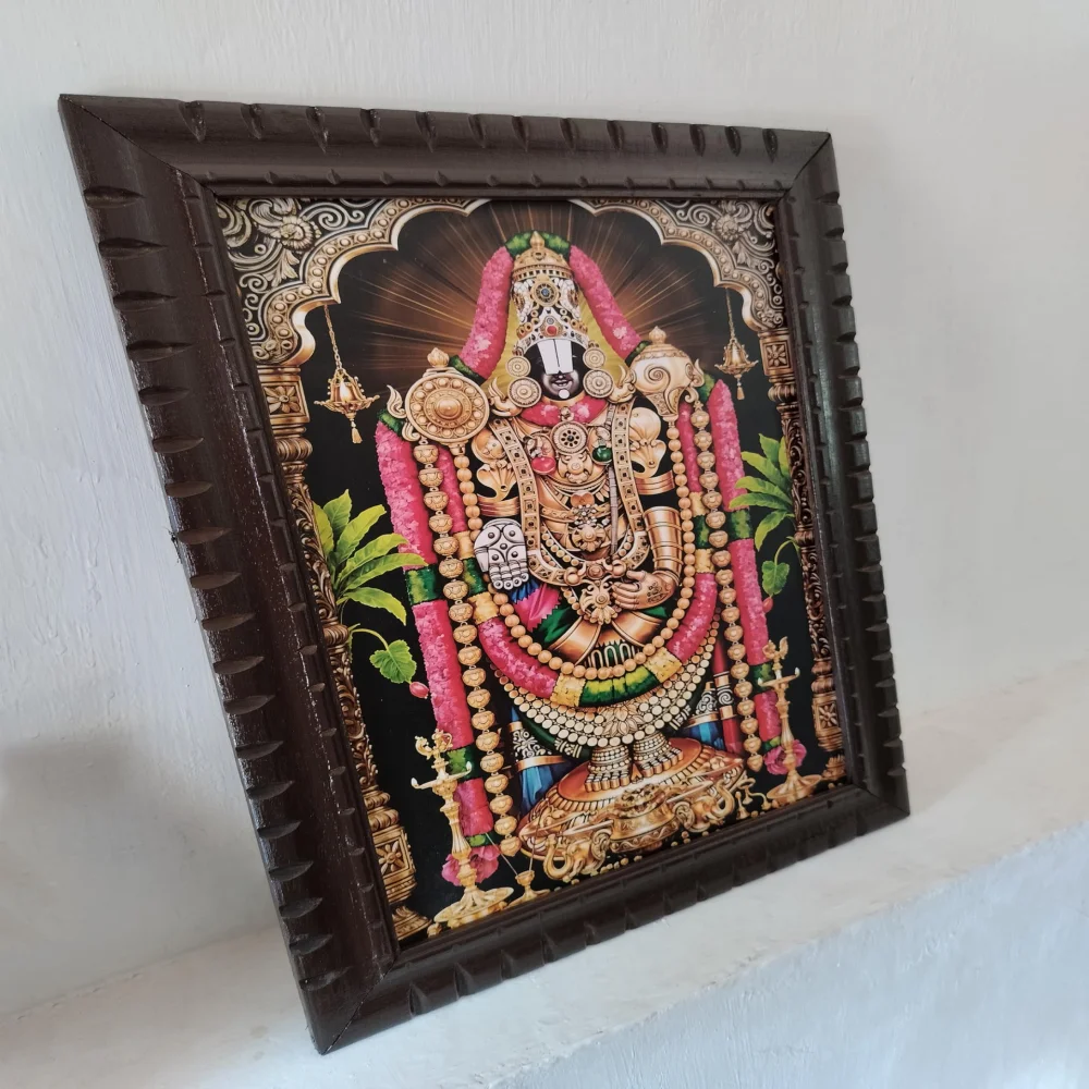 EMPEROR ART GALLERY®,Lord Venkateswara Swamy Religious Photo Frame, Carved Wooden Frame, 17x23 Inch, Film Laminated Digital Print