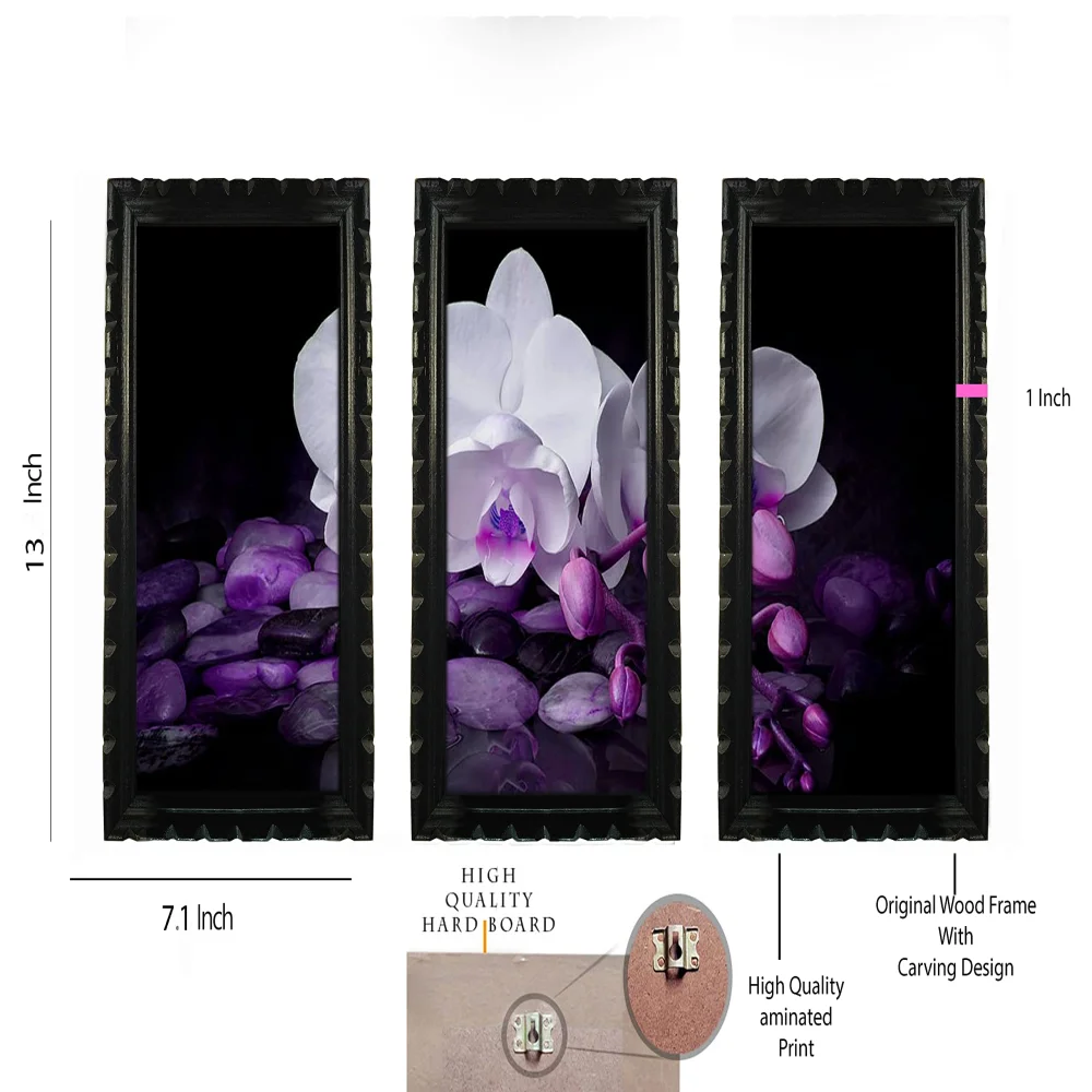 Mperor Flower Digital Re Print With Original Carving Designed Wood Frame Size 3 Peace (7.1x13) in
