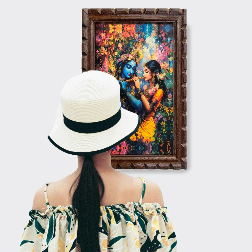 Radha Krishna Art Digital Print with Premium Wooden Frame, 33 cm x 51 cm, 300 GSM Laminated