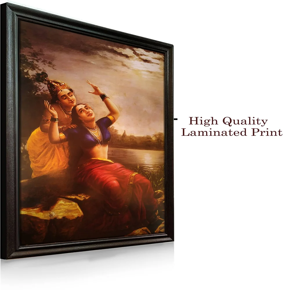 Mperor, Radha and Madhava'' Laminated digital Re-Print With Original Wood Frame(28x18) in