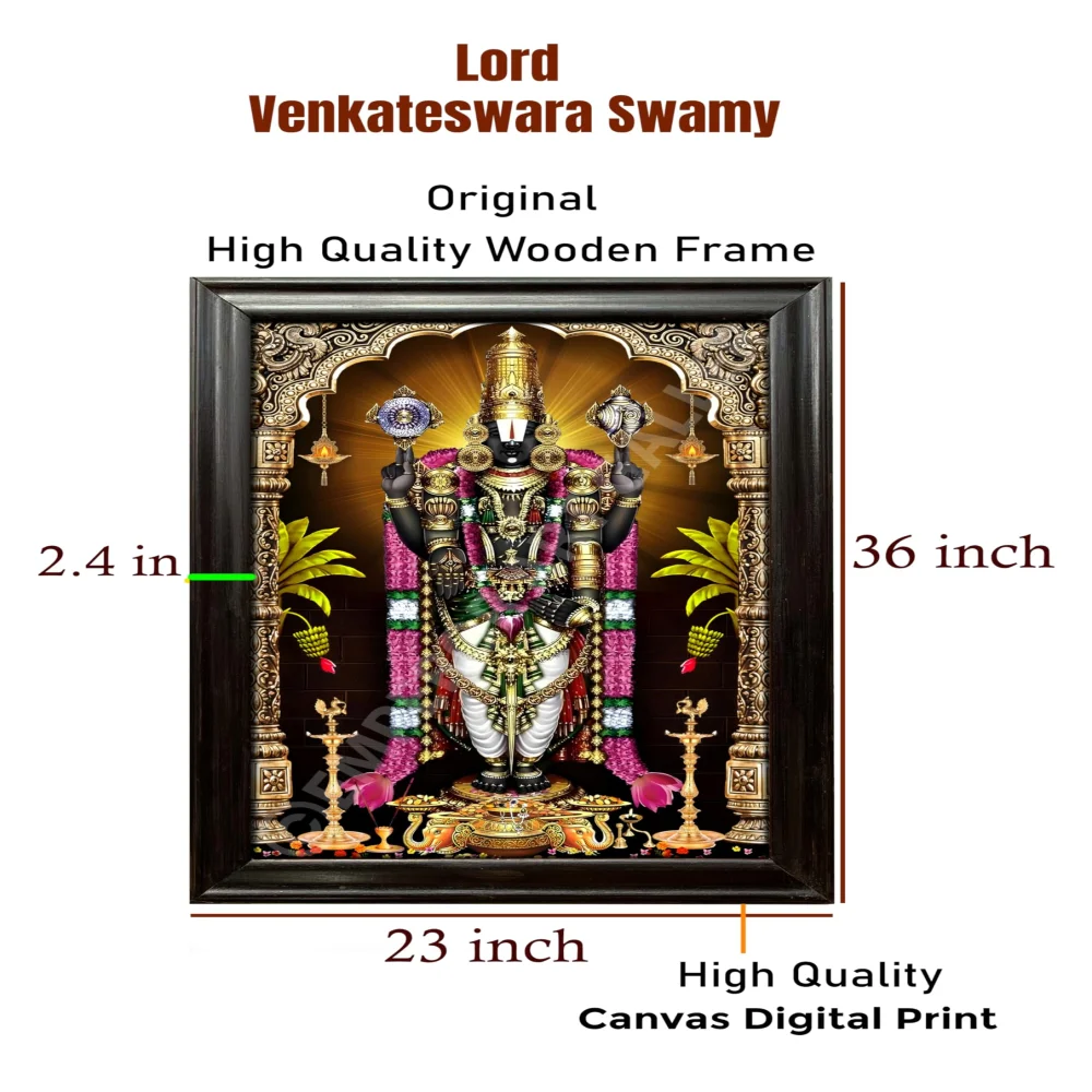 EMPEROR ART GALLERY®,Lord Venkateswara Swamy Canvas Digital Print with Wooden Frame, 23 x 36 inches, Black Frame