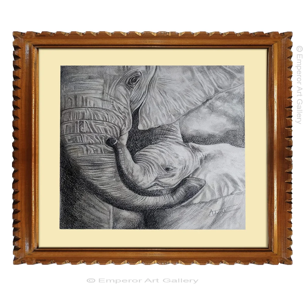 EMPEROR ART GALLERY, Original Handmade Pencil Drawing With Teak Wood Frame For Wall(22x18.6) In