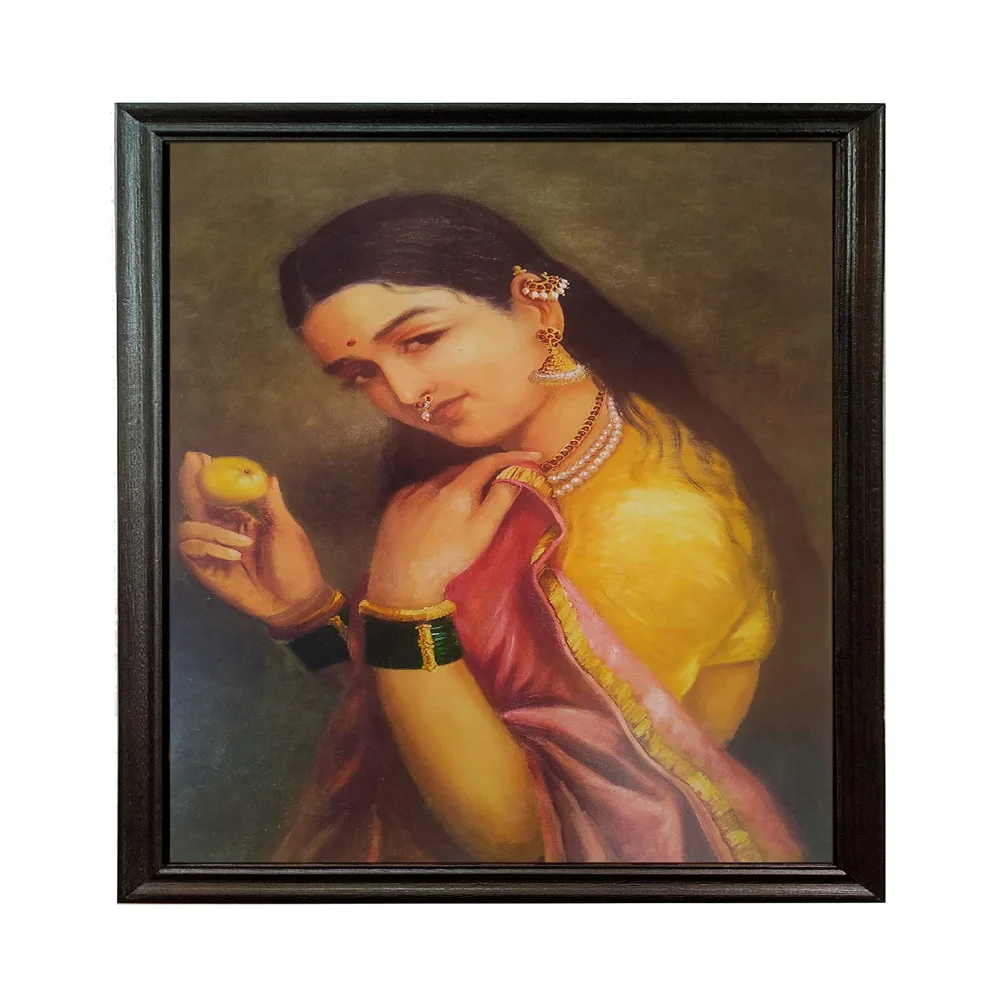 'A Lady Holding Fruit'' Digital Reprint With Lamination And Wood Frame, Size(13.2 x19 Inch)