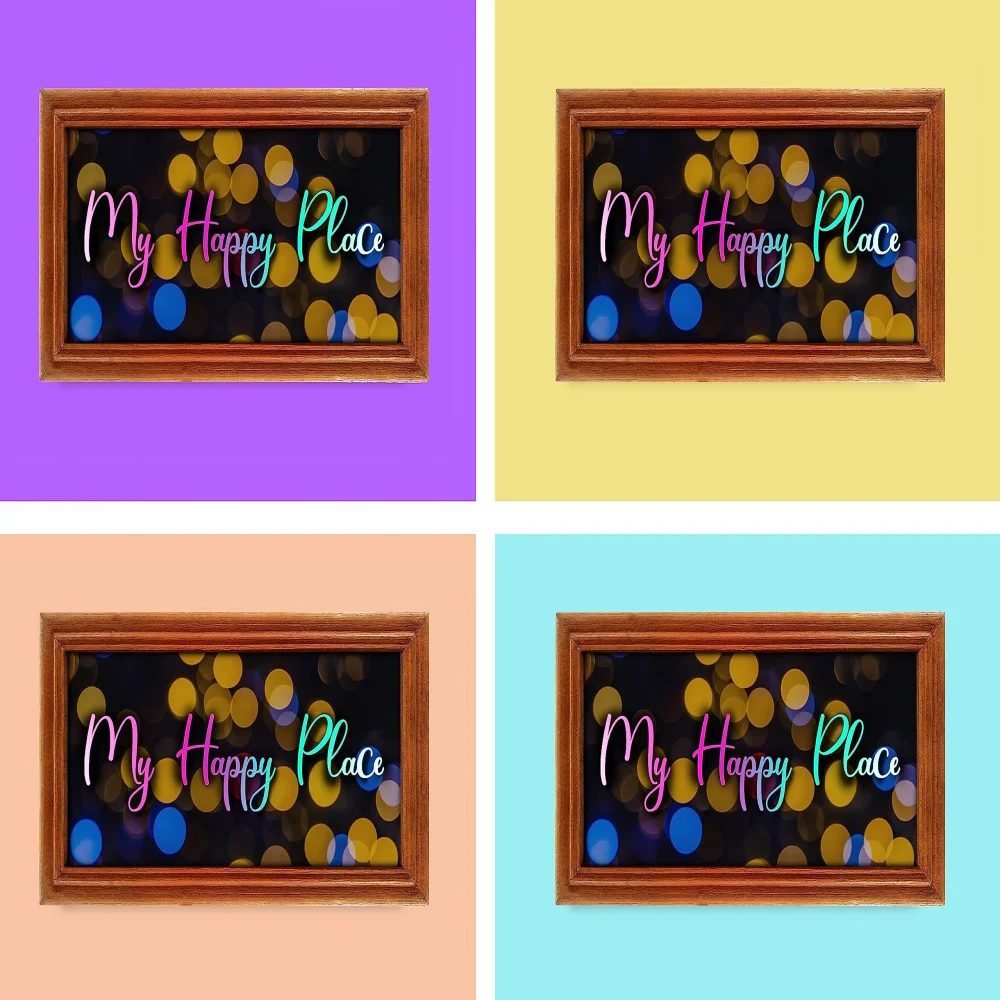 Mperor, My Happy Place Laminated Digital Print With Teak wood Frame wall hanging (9.3x4.6)