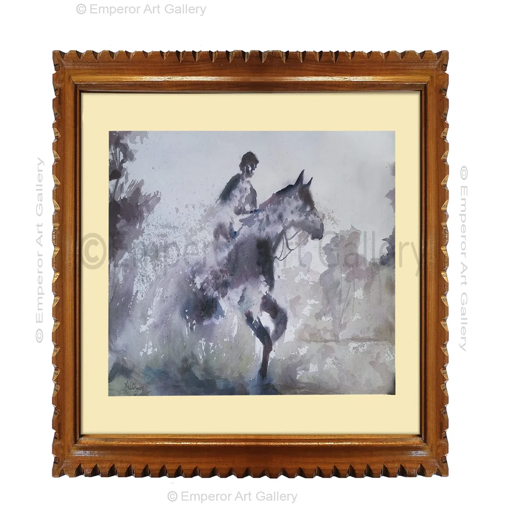 EMPEROR ART GALLERY, Original Handmade Water Painting With Teak Wood Frame For Wall(29.4x22) In