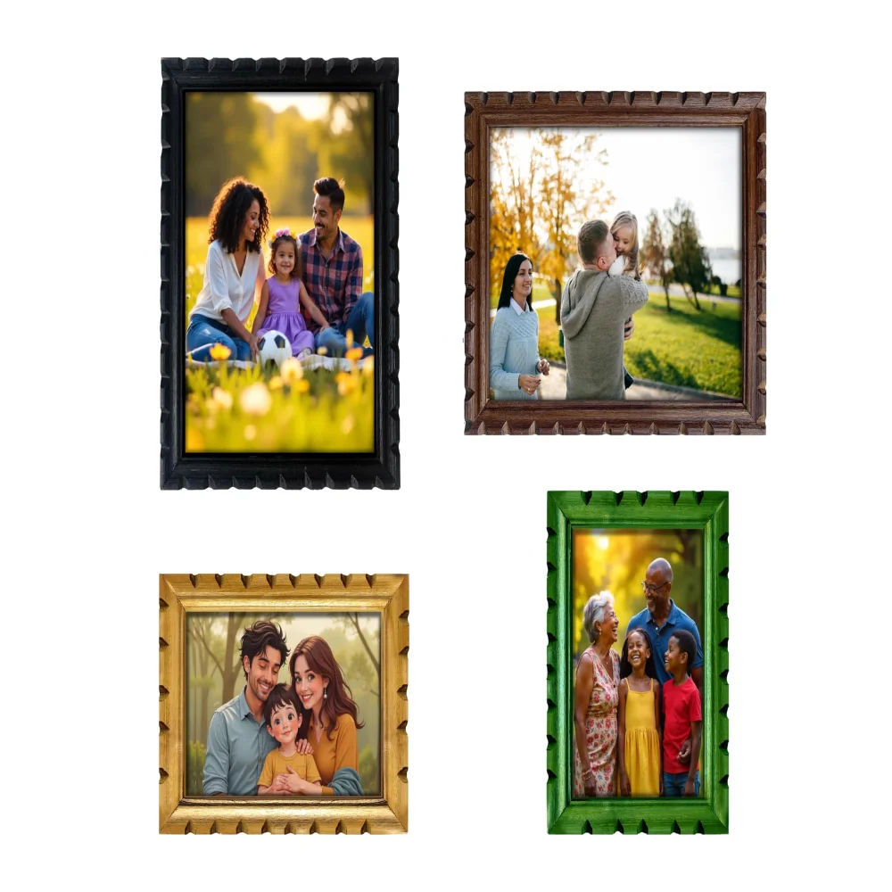 EMPEROR ART GALLERY®, Wooden Photo Frame Set, 4 Colours, 12 x 18 inch (2), 12 x 9 inch (2) Carved Design, No Glass