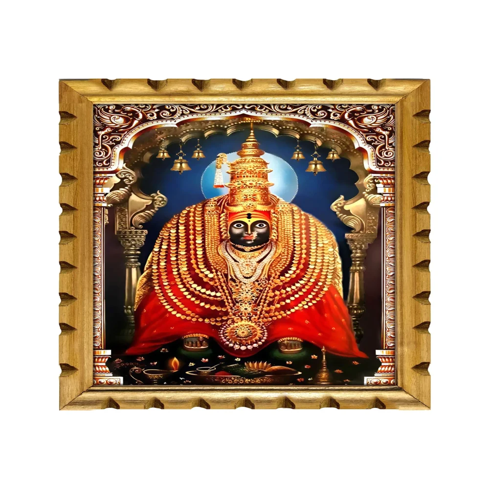 EMPEROR ART GALLERY Lord Tulja Bhavani Tuljapur Digital Re-Print with Carved Design Wooden Frame Religious Frame(13.6 x10.4) In