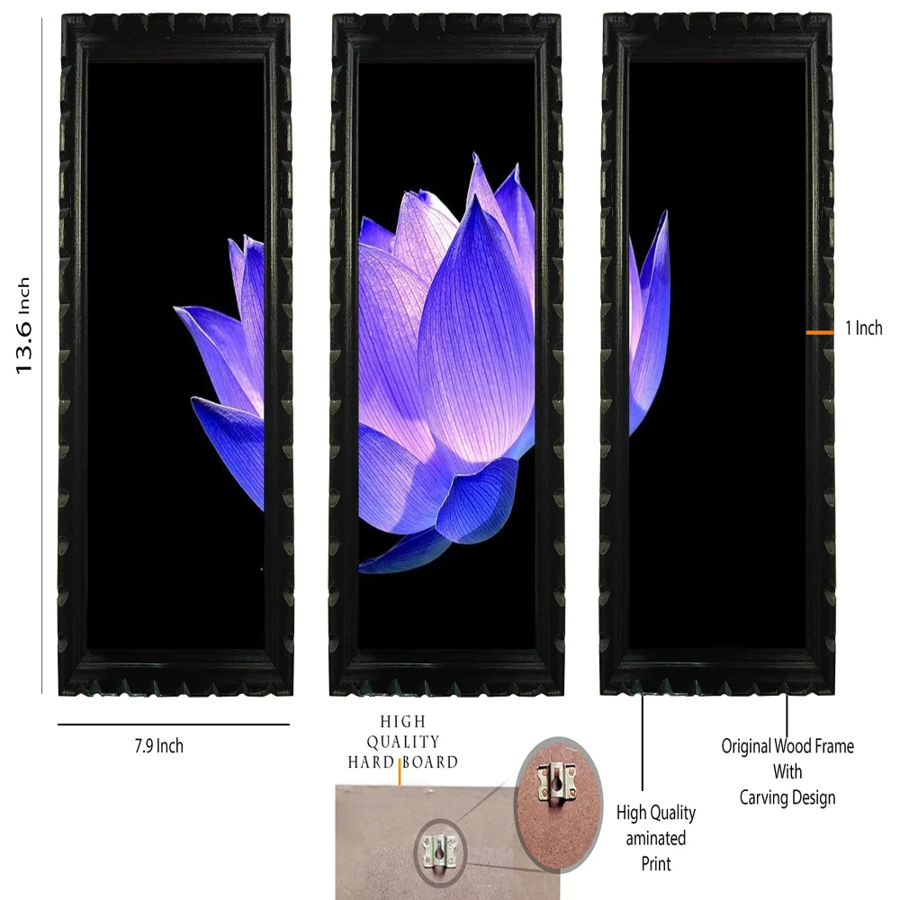 Mperor Flower Digital Re Print With Original Carving Designed Wood Frame Size(7.6x18) inch