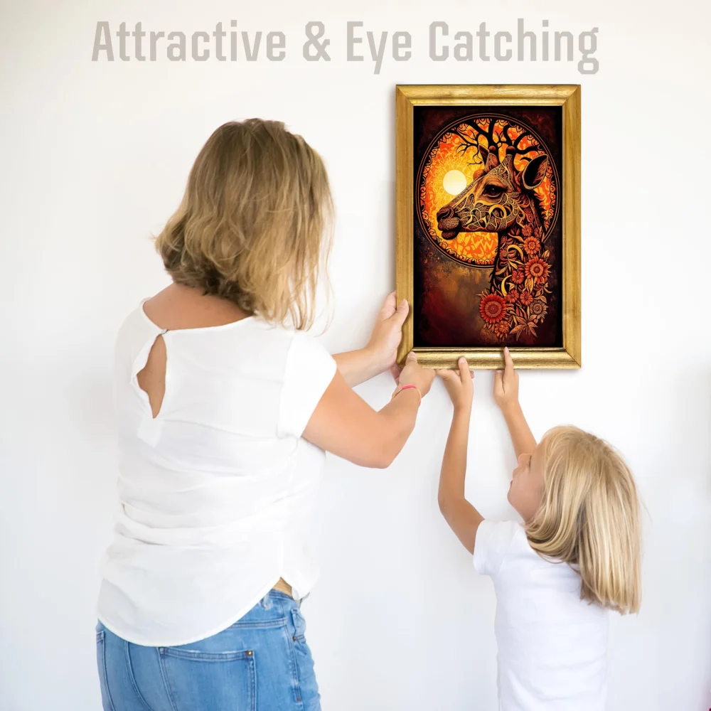 Celtic Giraffe Wall Art, 33 cm x 51 cm, Laminated Digital Print, Wooden Frame with Floral Design