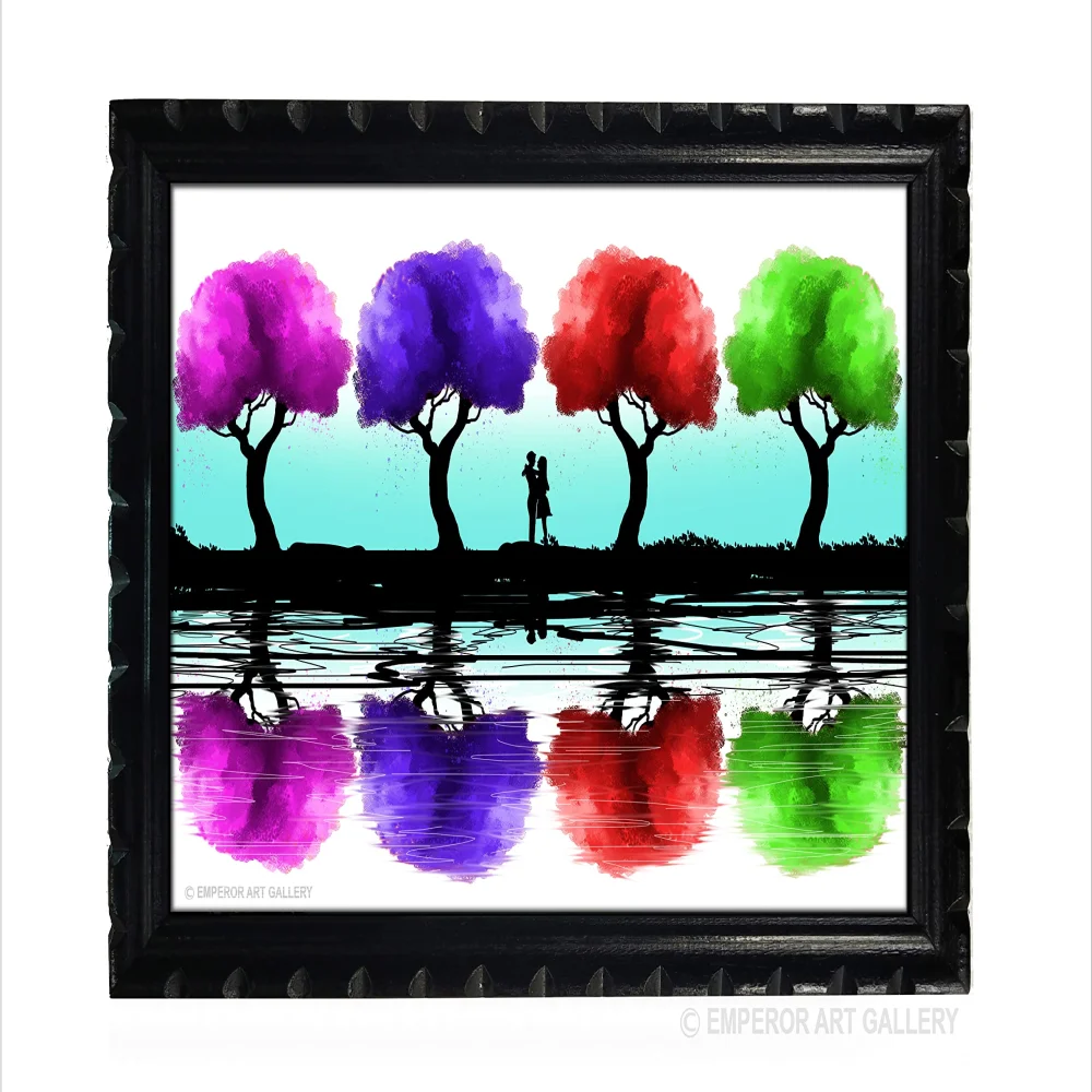 Mperor, Colorful Trees Laminated Digital print With Wood Frame(19x13.6) in