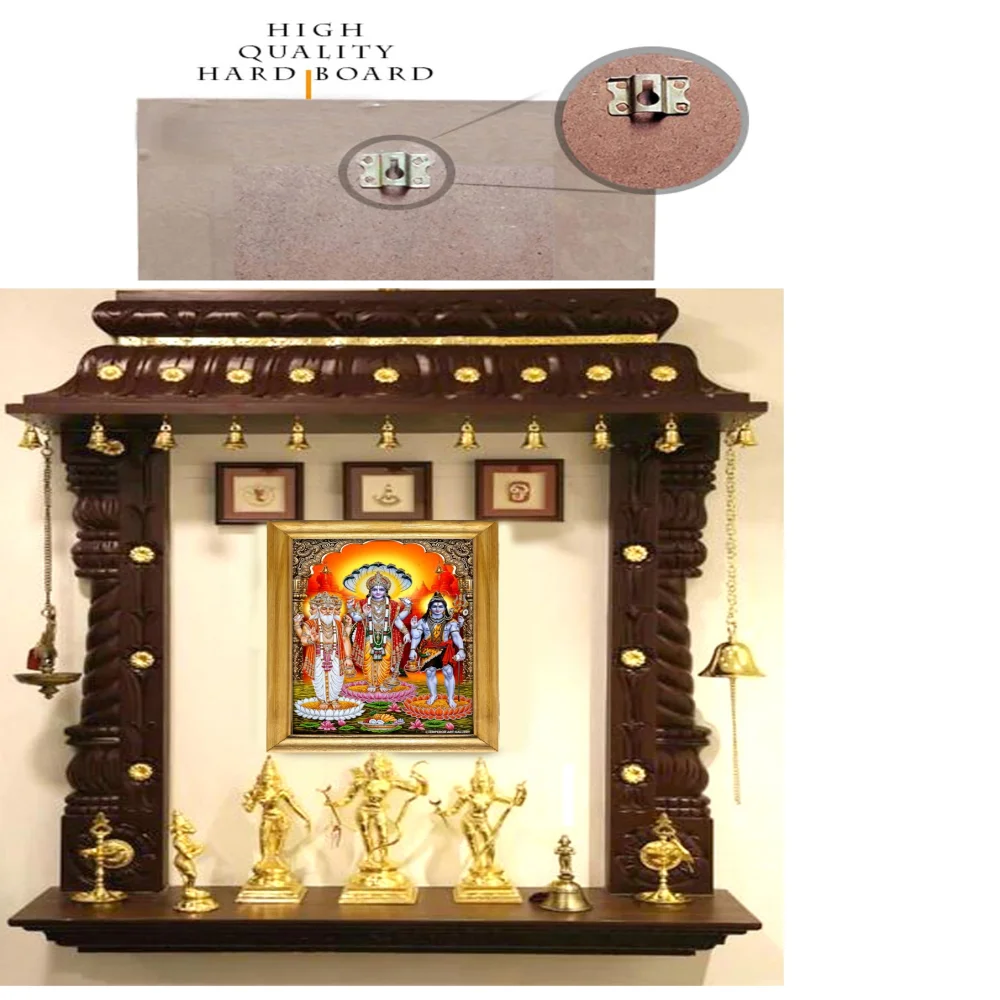 Hindu Religious Wall Art Frame with Brahma Vishnu Shiva, 33 x 51 cm, Premium Wooden Frame, Glossy Laminated Digital Print