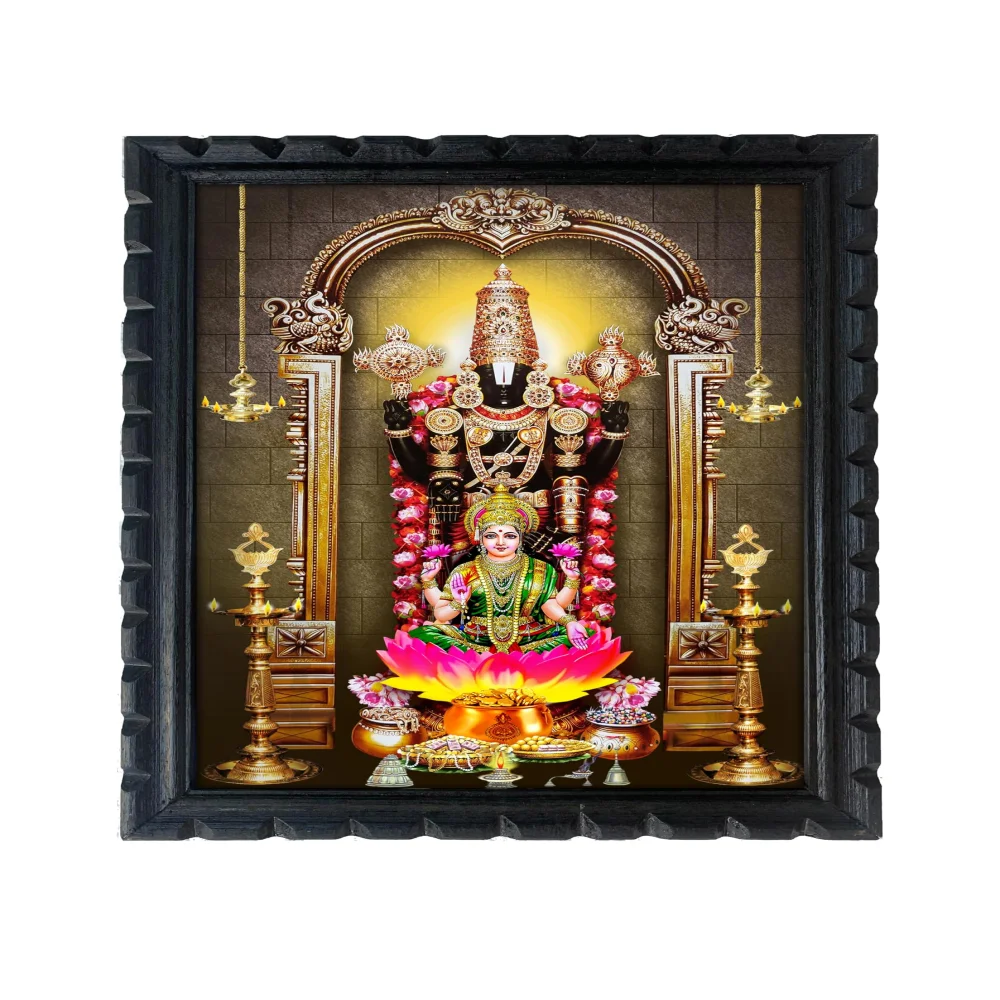 mperor God Venkateswara Swamy With Lakshmi Photo Frame # Wood Frame With Glass# Size(14 X 10.7) in Religious Frame