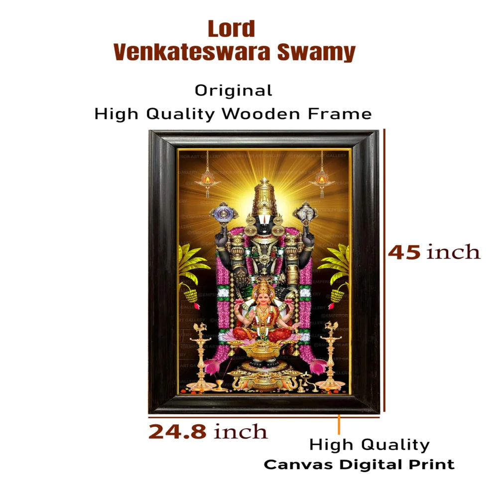 EMPEROR ART GALLERY®,Lord Venkateswara Swamy Canvas Print with Black Wooden Frame, 45 x 24.8 inches, Premium Digital Art