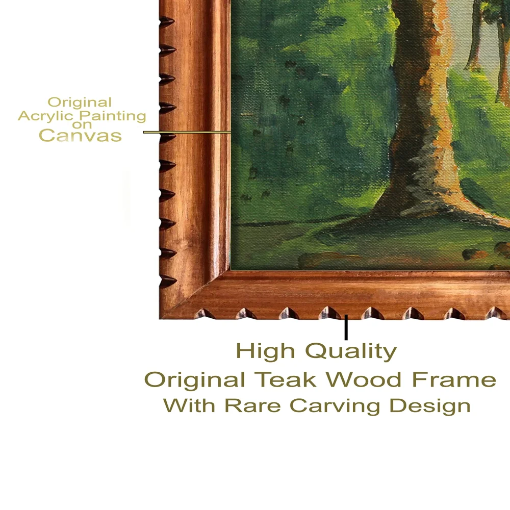EMPEROR ART GALLERY, Original Handmade Acrylic Painting On Canvas With Teak Wood Frame For Wall (19.2x17.1) In