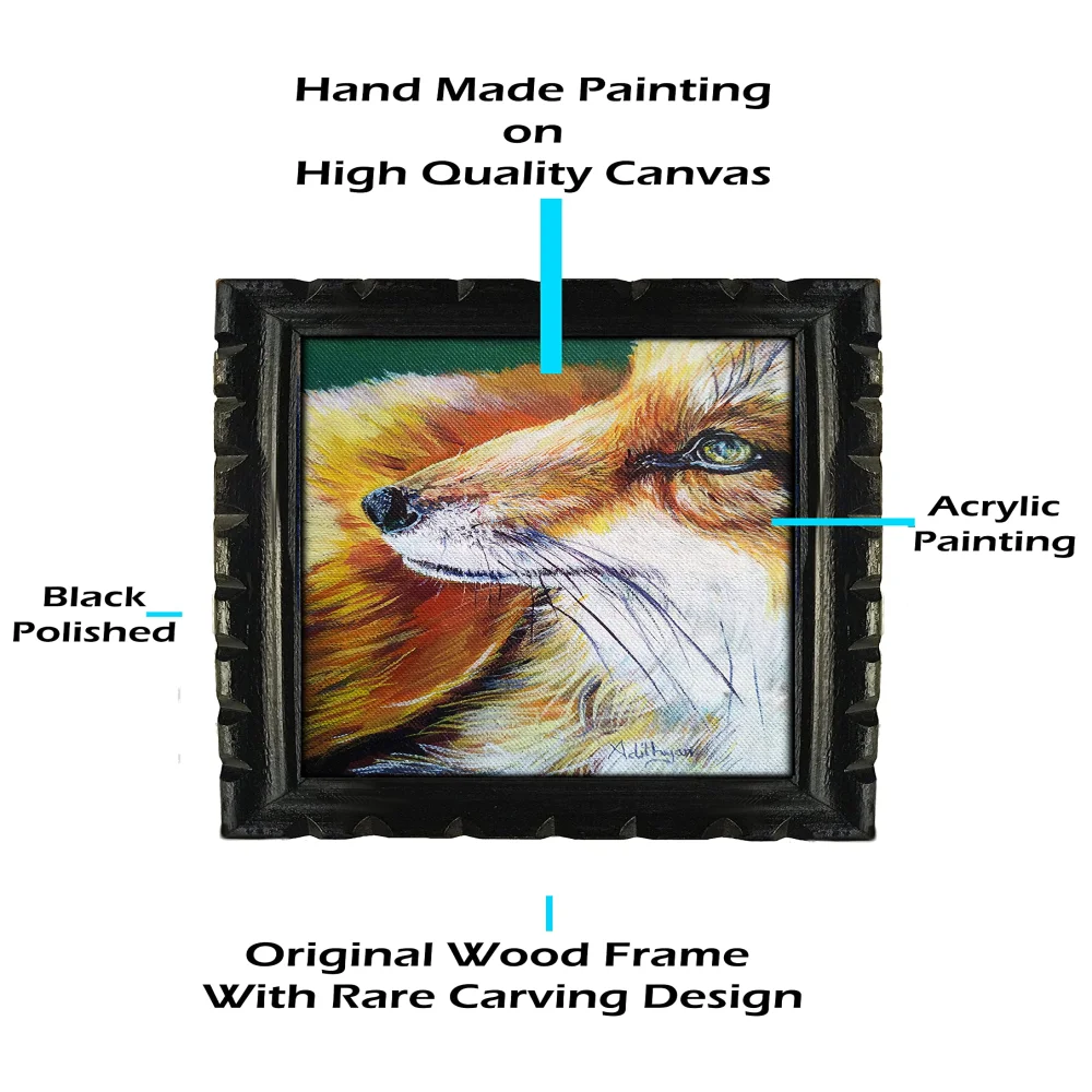 EMPEROR ART GALLERY,fox Handmade Acrylic Painting On canvas With Wooden Frame (7x5.6) In