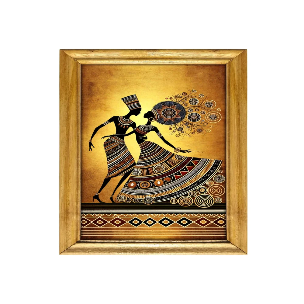 African Dance Wall Art, Laminated Digital Print, 28 x 48 cm, Wooden Frame, Natural Colour
