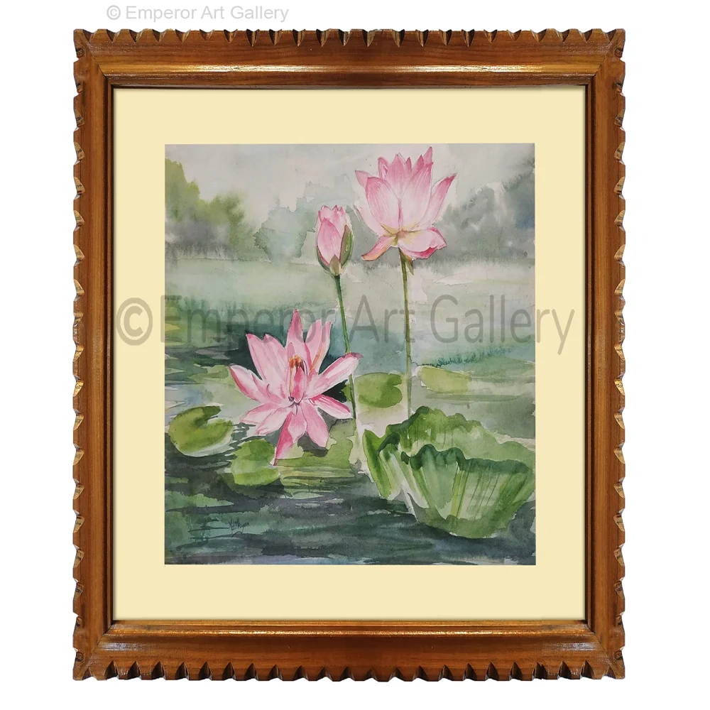 EMPEROR ART GALLERY, Original Handmade Water Painting With Teak Wood Frame For Any Where Wall(19x22) In