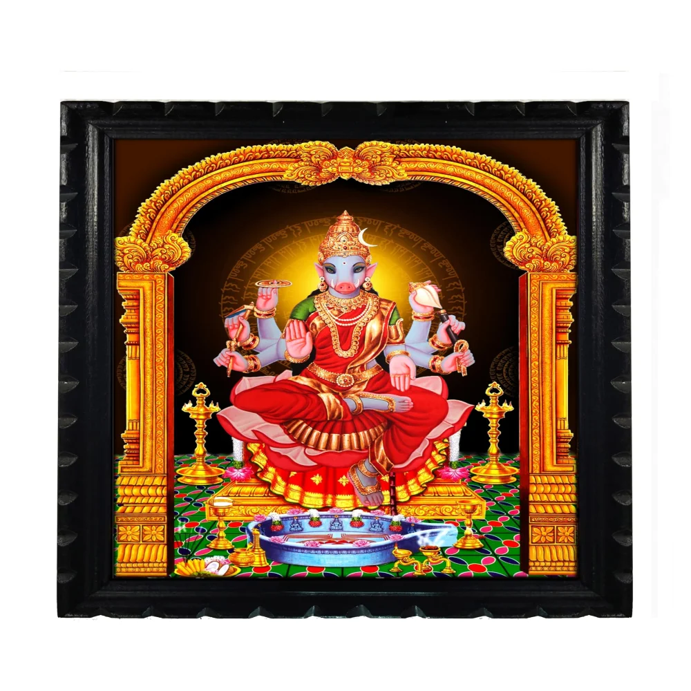 Mperor, Varahi Amman Devi Laminated Digital Print With Original Wooden Frame(13.6x17.6) in