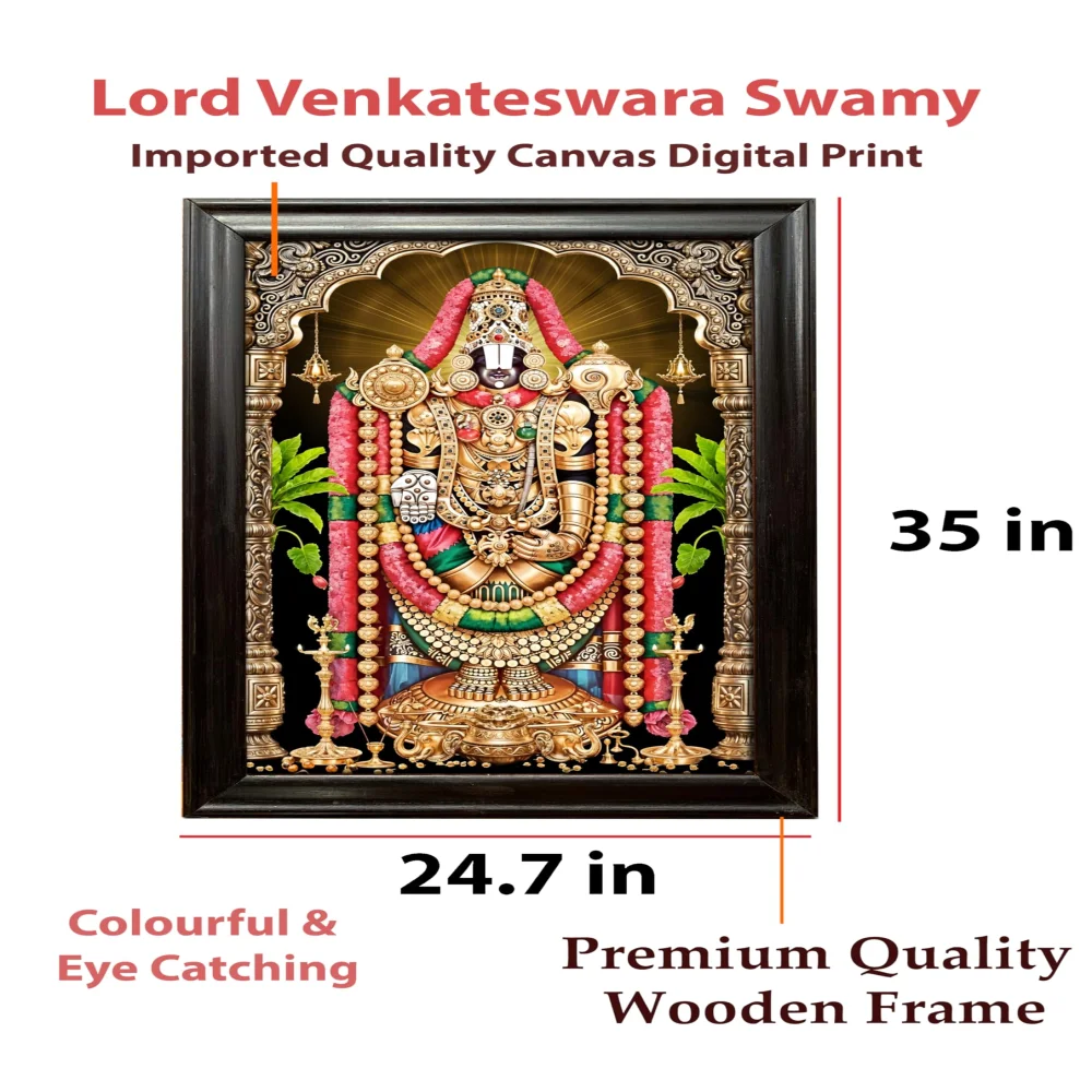 EMPEROR ART GALLERY®,Lord Venkateswara Canvas Digital Print with Wooden Frame, 24.7 x 35 inches, Black