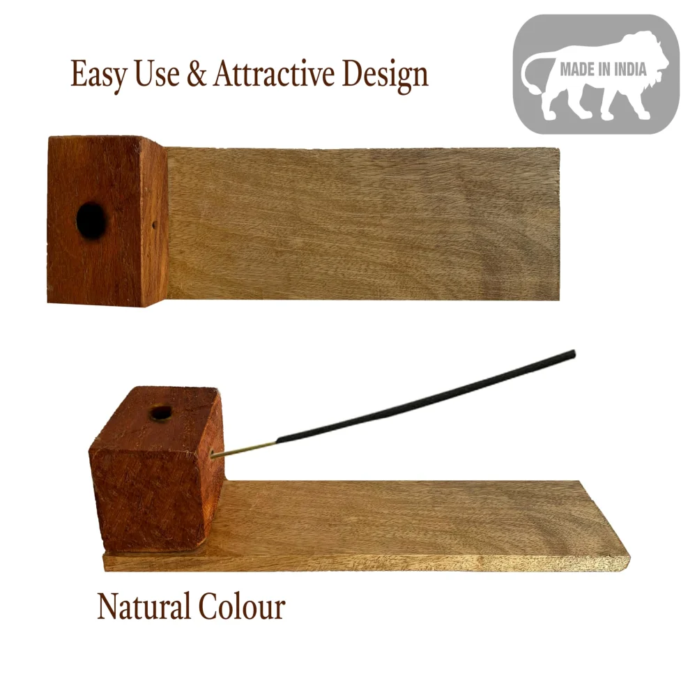 EMPEROR ART GALLERY, Jackfruit Wooden Incense Holder with Base for Puja, 30.5 cm Length, Traditional Design, Made in India
