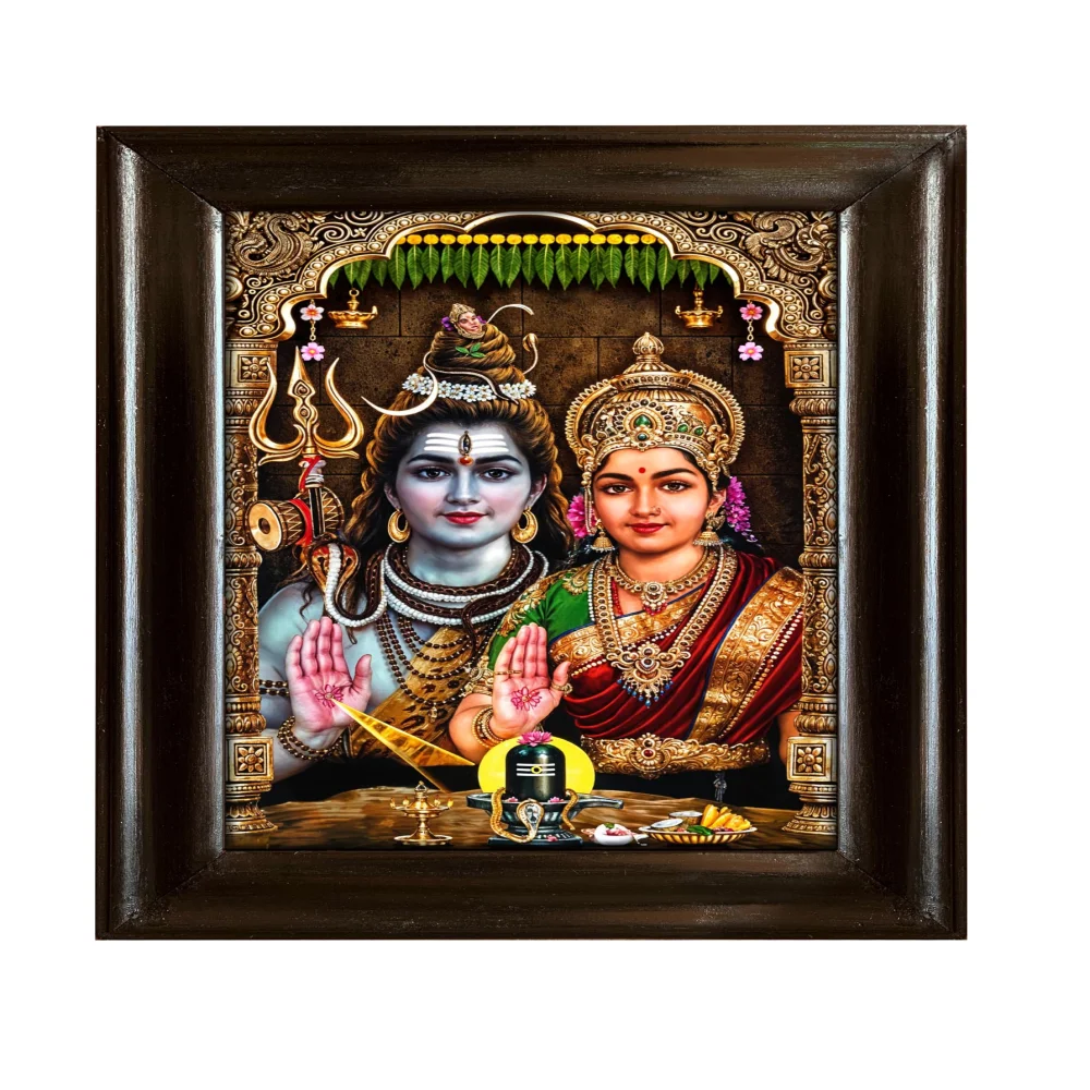 EMPEROR ART GALLERY Lord Shiva Parvathi Religious Wall Frame, Black Polished Wood, 43.9 x 58.4 cm, Premium Digital Print with 3mm Glass