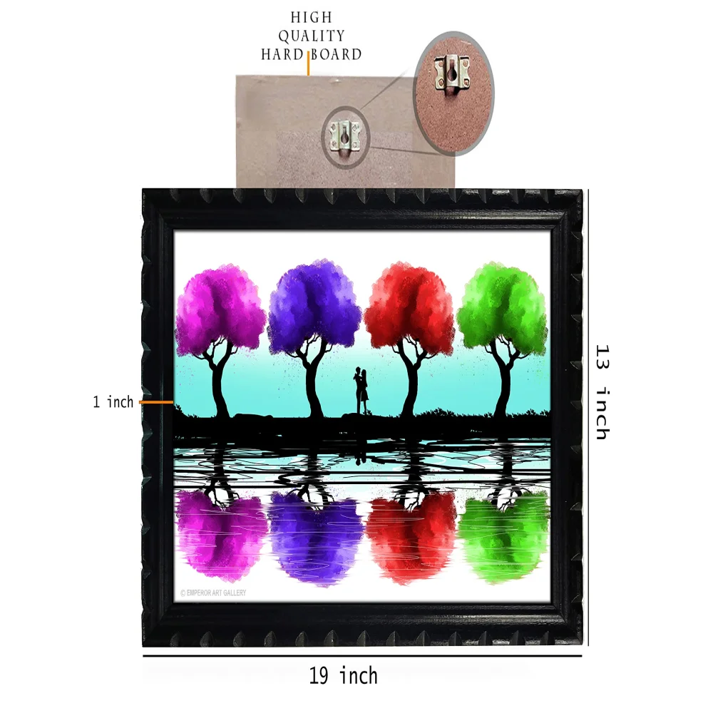 Mperor, Colorful Trees Laminated Digital print With Wood Frame(19x13.6) in
