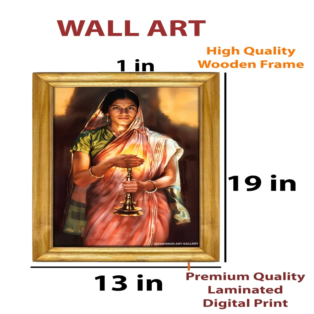 Traditional Indian Wall Art with Wooden Frame, 33 x 48 cm, Laminated Digital Print