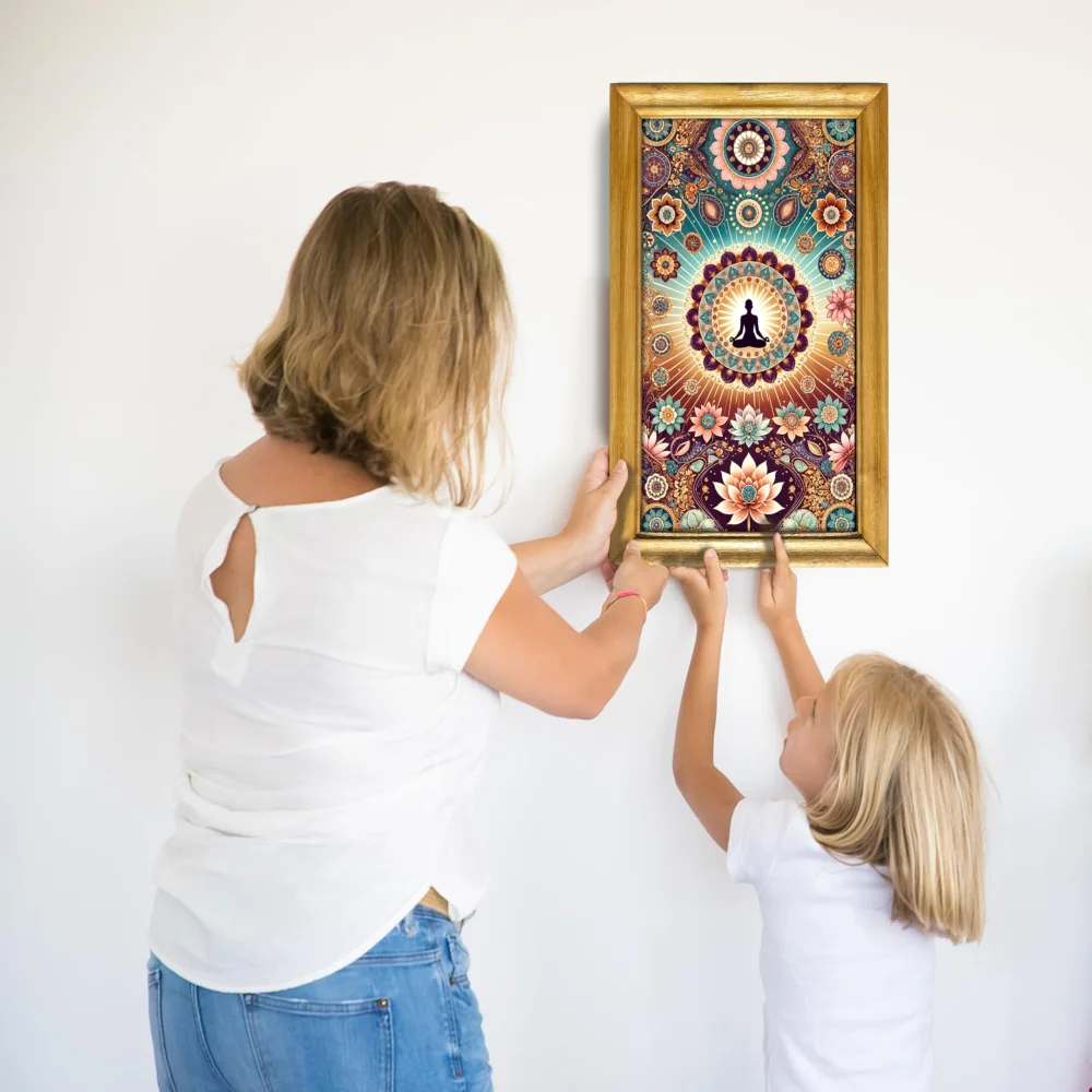 Buddha Celtic Wall Art, 30.5 cm x 50.8 cm, Wooden Frame, Laminated Digital Print, Mandala Lotus Design