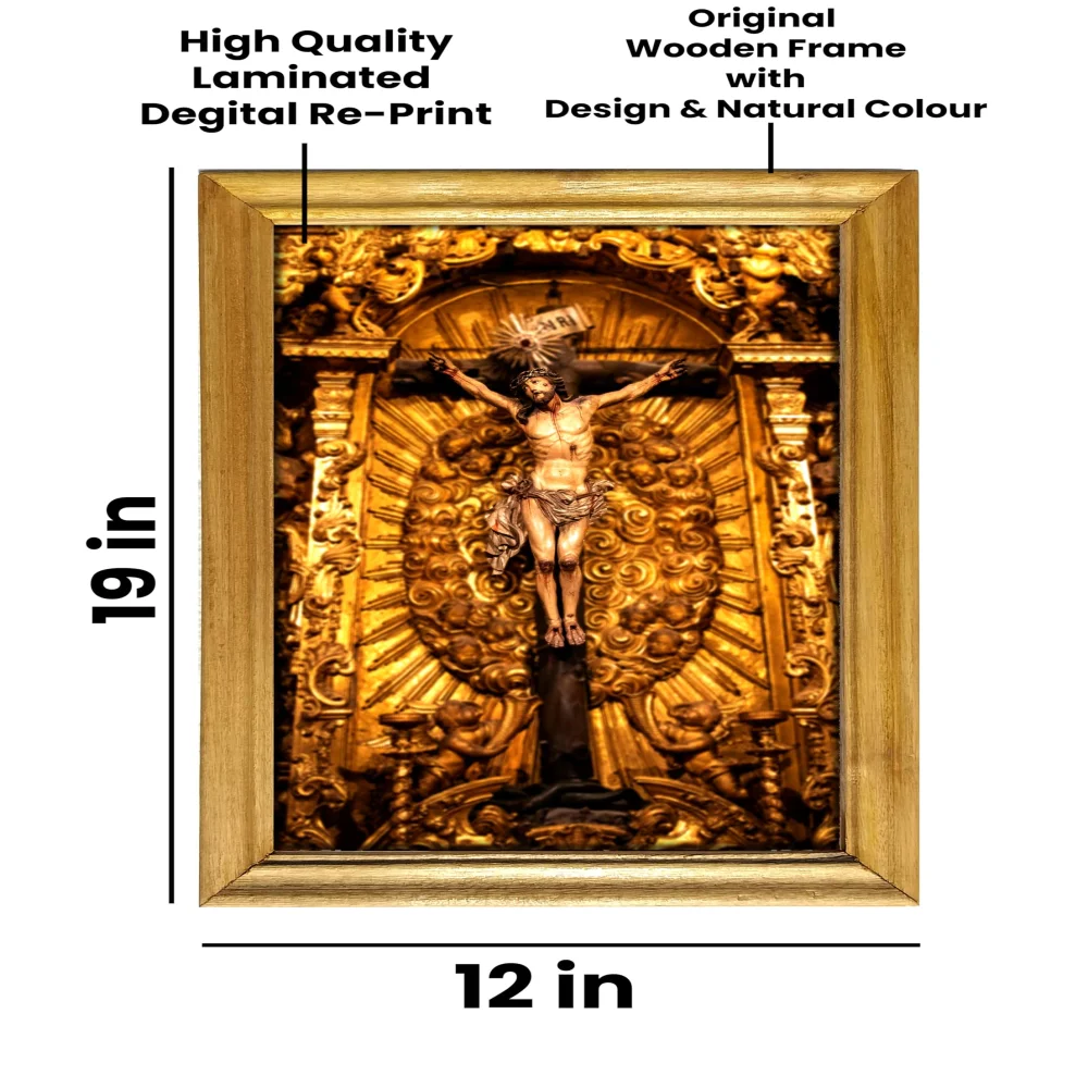 Jesus Christ Painting Wall Art, 19 x 12 inch, Natural Colour Wooden Frame, Film Laminated Digital Re-Print