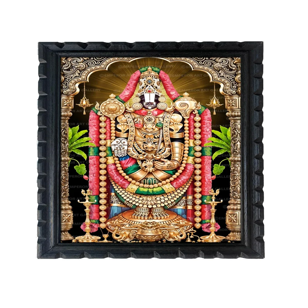 EMPEROR ART GALLERY Lord Venkateswara Digital Photo Frame, Film Laminated, 35.5 x 50.8 cm, Black Wooden Frame
