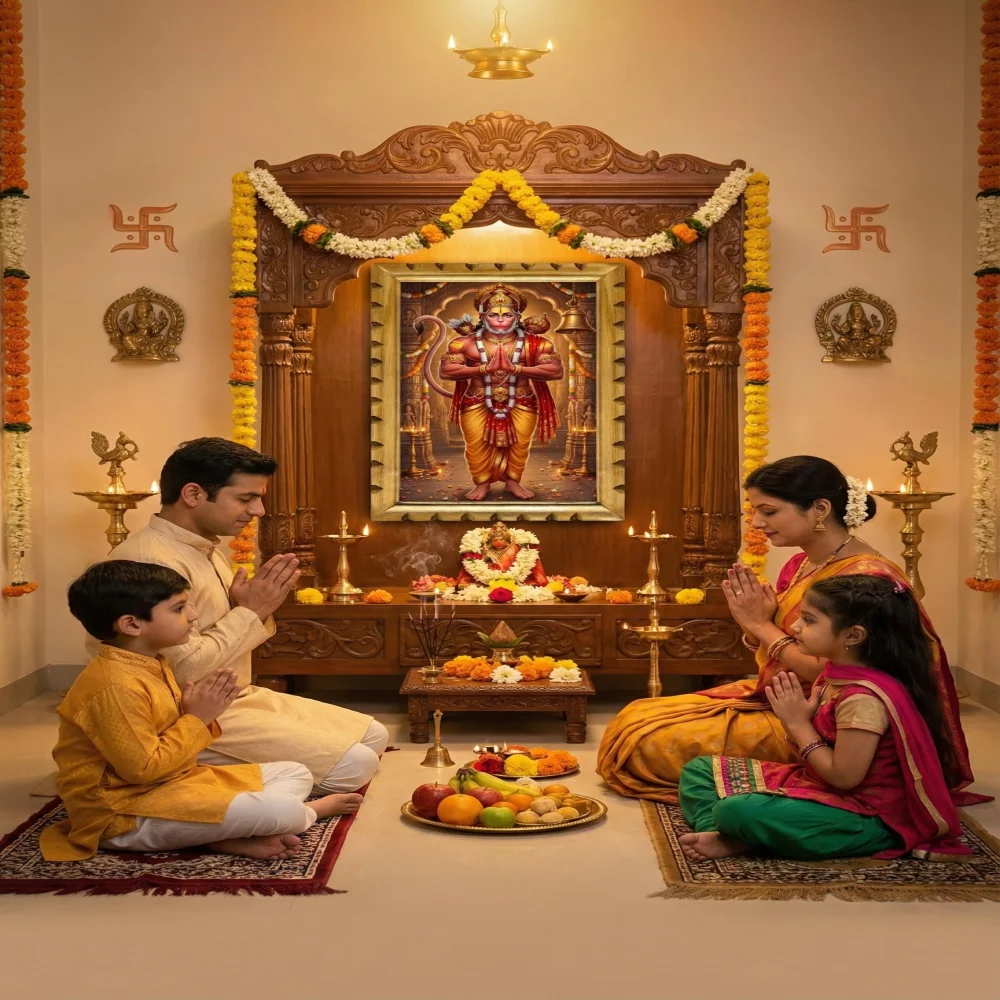 EMPEROR ART GALLERY® Lord Hanuman Premium Wooden Frame Wall Art, 20x12 Inches, Traditional Temple Design with Carved Border, 300 GSM Digital Print, Film Laminated