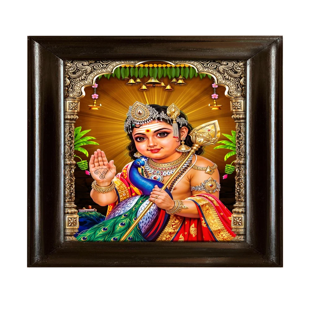 EMPEROR ART GALLERY Lord Murugan Swamy Religious Wall Frame, Premium Black Polished Wood, 44.2 x 58.4 cm, Digital Print with 3mm Glass