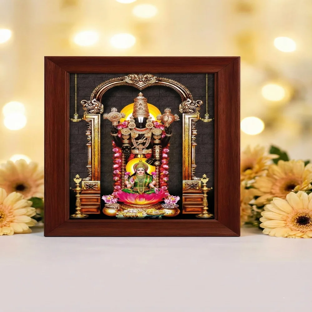 EMPEROR ART GALLERY Lord Venkateswara Swamy Divine Photo Frame, Premium Wooden Frame with Film Laminated Print, 16.6 x 21.8 inches, Religious Wall Decor
