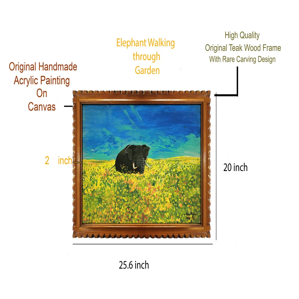 EMPEROR ART GALLERY, Original Handmade Acrylic Painting On Canvas With Teak Wood Frame For Wall (25.6x20) In