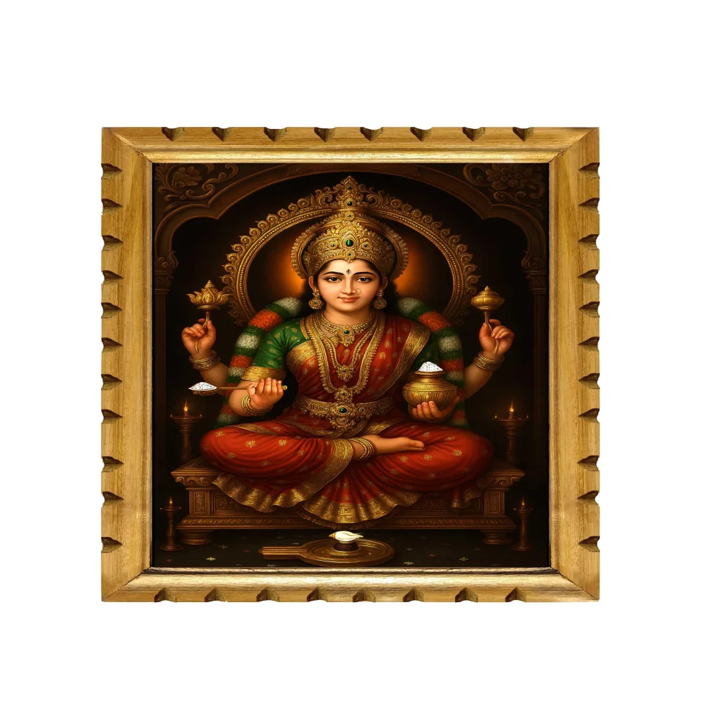 EMPEROR ART GALLERY®,Maa Annapurna Religious Wall Art, Premium Wooden Frame, 35.5 x 50.8 cm, Glitter Laminated Digital Print