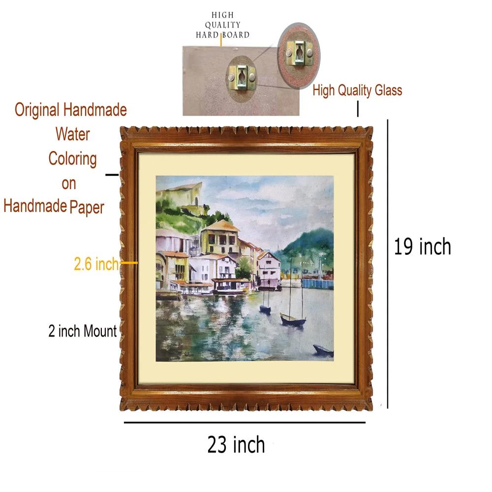 EMPEROR ART GALLERY, Original Handmade Water Painting With Teak Wood Frame For Wall(19x23) In