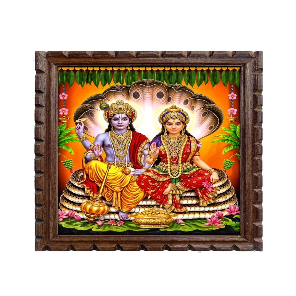 EMPEROR ART GALLERY Lord Lakshmi Narayan Religious Wall Frame, Premium Wooden Frame, 44.2 x 34.5 cm, Digital Print with 3mm Glass