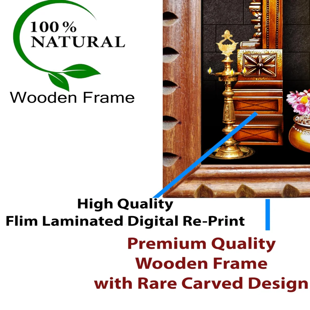 EMPEROR ART GALLERY®,Lord Venkateswara and Lakshmi Religious Photo Frame, Premium Wooden Frame with Carved Design, 14 x 10.7 inches, 300 GSM Digital Print