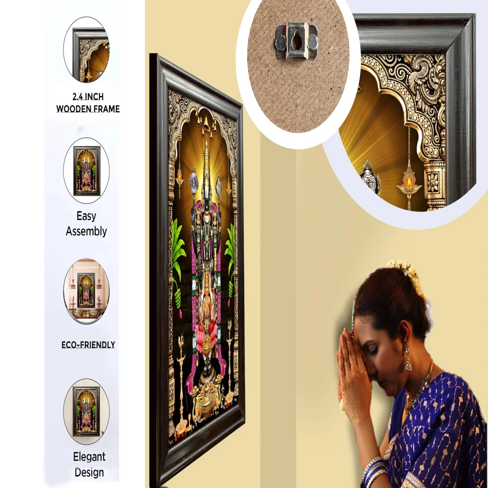 EMPEROR ART GALLERY®,Lord Venkateswara Swamy Canvas Photo with Wooden Frame, 58.4 x 91.4 cm, Religious Wall Art