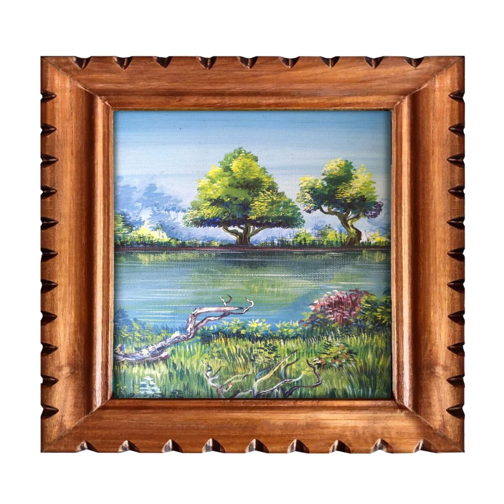 EMPEROR ART GALLERY®,Original Handmade Nature Landscape Canvas Painting, Teak Wood Frame, 25.4 x 31.5 cm