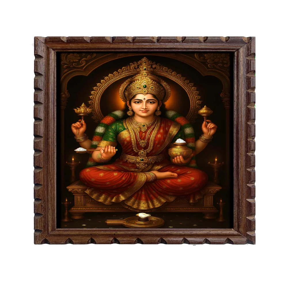 EMPEROR ART GALLERY Maa Annapurna Religious Wall Art, Premium Wooden Frame, 35.5 x 25.4 cm, Black Frame with Digital Print, Glitter Laminated