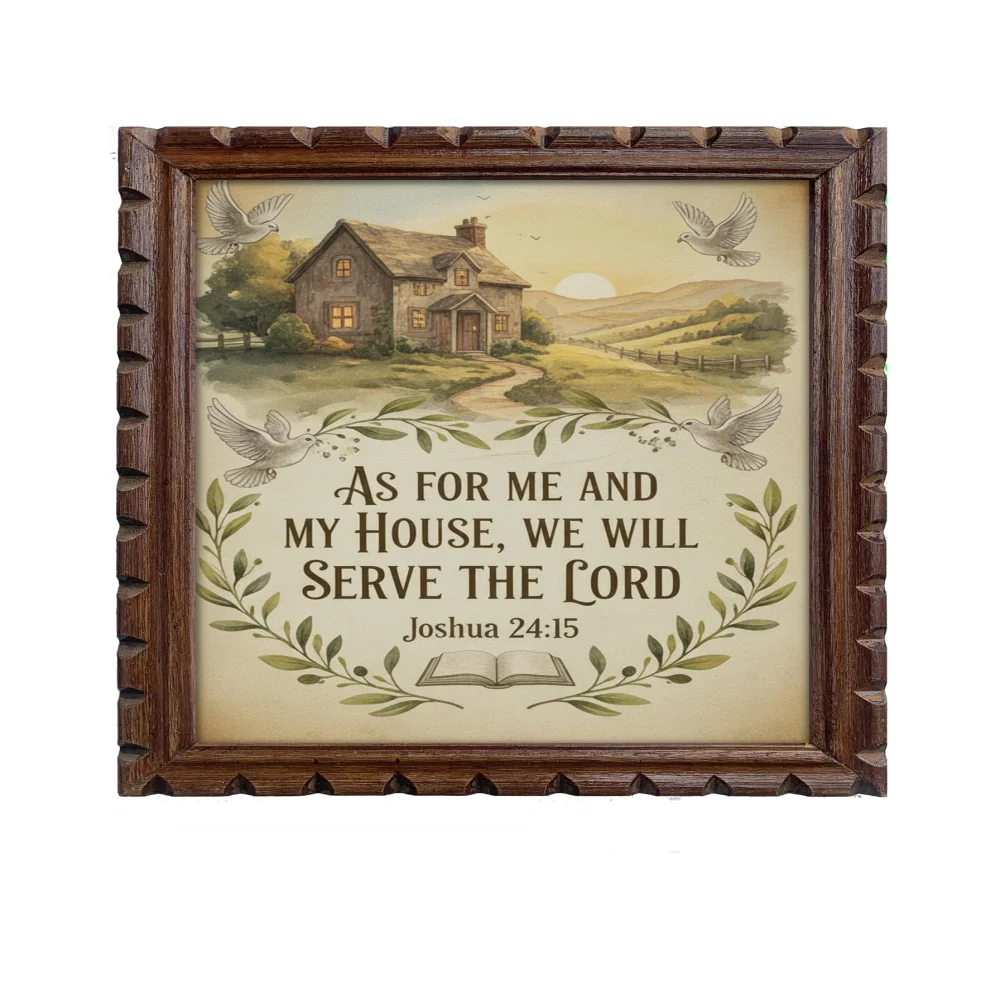 EMPEROR ART GALLERY, As for Me and My House Joshua 24:15 Framed Wall Art, Premium Wooden Frame with Film Laminated Print, Religious Home Decor, 14x18 Inch